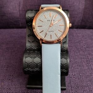 Rose Gold and Light Blue Watch